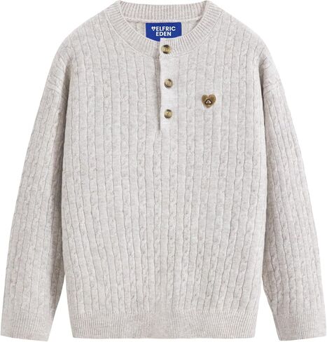 Aelfric Eden Oversized Sweaters Unisex Vintage Cable Knit Long Sleeves Buttons Crewneck Pullover Sweater Streetwear Tops in Saudi Arabia