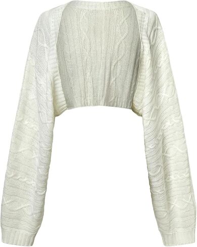 MAKEMECHIC Women's Open Front Crop Cardigan Sweater Long Sleeve Lightweight Bolero Shrug in Saudi Arabia