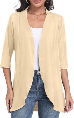 DB MOON Womens Casual 3/4 Sleeve Cardigan Lightweight Loose Fit Open Front Cardigans in Kuwait