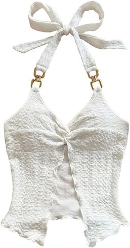 SOLY HUX Women's Twist Halter Top Sleeveless Backless Split Hem Going Out Crop Tops in Saudi Arabia