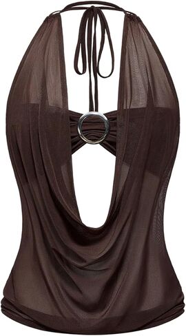 Women's Cut Out Halter Tops Sexy Draped Front Tie Backless Sleeveless Party Club Top in Saudi Arabia