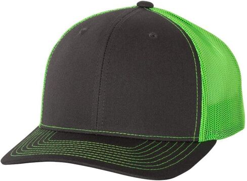 RICHARDSON 112 Mesh Back Trucker Cap Snapback Hat (Charcoal/Neon Green) in Kuwait