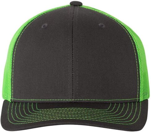 RICHARDSON 112 Mesh Back Trucker Cap Snapback Hat (Charcoal/Neon Green) in Kuwait