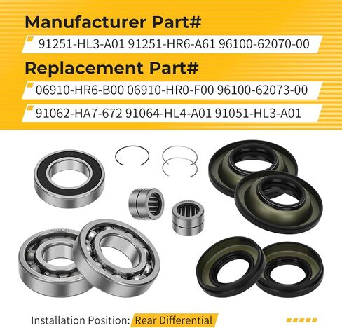 M MATI الخلفي التفاضلي تحمل مجموعة سدادات الختم لهوندا رانشر 420 4x4 2015-2024 روبيكون 500 520 2015-2024 91251-HL3-A01 91251-HR6-A61 96100-62070-00 06910-HR6-B00 in Kuwait