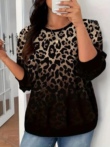 Sweatshirts for Plus Size Women Crewneck Long Sleeve Lightweight Pullover Sweaters Fashion Tops Outfits in Saudi Arabia
