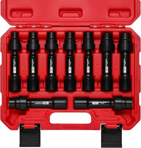 MIXPOWER 9-Piece 1/2" Drive Master Extension Swivel Socket Set,12-Point,Metric,8mm-17mm,CR-MO Steel,Driveline Limited Clearance Socket Set With Storage Case in Saudi Arabia