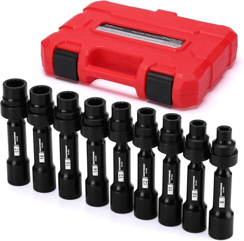 MIXPOWER 9-Piece 1/2" Drive Master Extension Swivel Socket Set,12-Point,Metric,8mm-17mm,CR-MO Steel,Driveline Limited Clearance Socket Set With Storage Case in Saudi Arabia