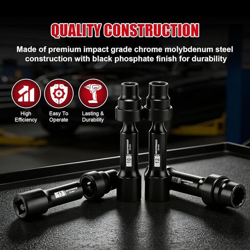 MIXPOWER 9-Piece 1/2" Drive Master Extension Swivel Socket Set,12-Point,Metric,8mm-17mm,CR-MO Steel,Driveline Limited Clearance Socket Set With Storage Case in Saudi Arabia