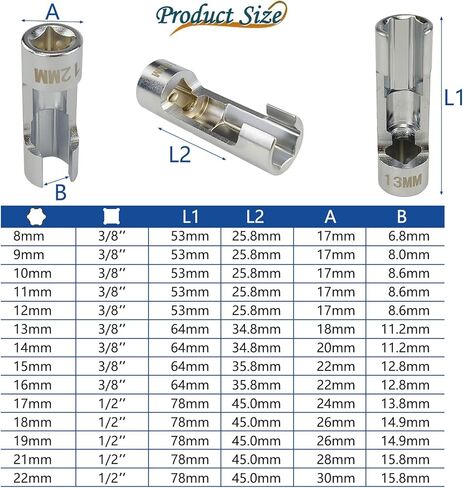 14-Piece Metric Flare Nut Wrench Set, 3/8" & 1/2" Drive Fuel Line Socket Set for Diesel Injector, Automotive Brake Line Tools (8mm-22mm) in Kuwait