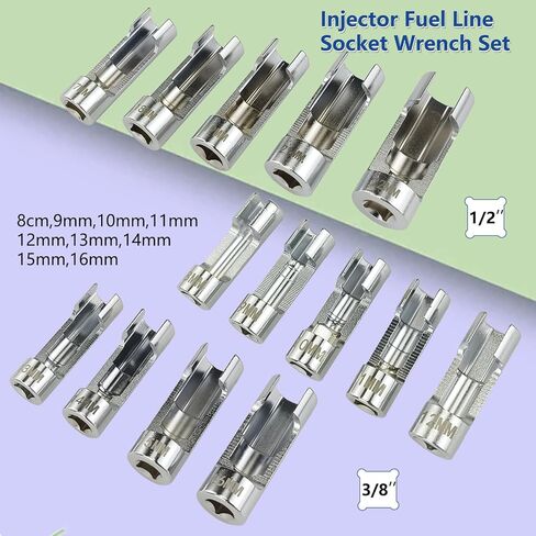 14-Piece Metric Flare Nut Wrench Set, 3/8" & 1/2" Drive Fuel Line Socket Set for Diesel Injector, Automotive Brake Line Tools (8mm-22mm) in Kuwait