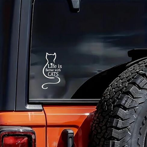 Life is Better with Cats Sticker Decal Vinyl Laptops Walls Cars Trucks, 6 inch (White) in Saudi Arabia