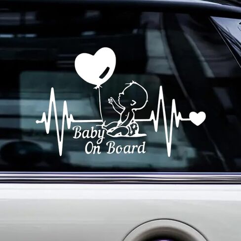 2PC Baby On Board Sticker -7.87"x5.12"- Heartbeat Balloon Decoration for Car Window, Rear Windshield, Bumper, Auto Safety Caution Warning Decor Decal, Exterior Car Accessories | BZ07 in Saudi Arabia