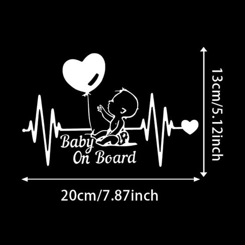 2PC Baby On Board Sticker -7.87"x5.12"- Heartbeat Balloon Decoration for Car Window, Rear Windshield, Bumper, Auto Safety Caution Warning Decor Decal, Exterior Car Accessories | BZ07 in Saudi Arabia