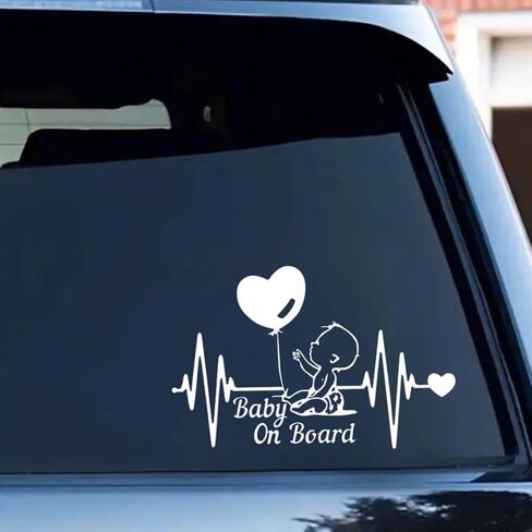 2PC Baby On Board Sticker -7.87"x5.12"- Heartbeat Balloon Decoration for Car Window, Rear Windshield, Bumper, Auto Safety Caution Warning Decor Decal, Exterior Car Accessories | BZ07 in Saudi Arabia