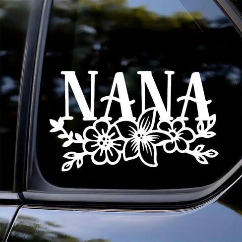 قطعتان من ملصقات السيارات Nana and Flowers، 7.87 بوصة × 4.72 بوصة، شارات فينيل مقاومة للماء، للنوافذ، ممتص الصدمات، ملحقات الديكور الخارجي #2BZ129 (أبيض) in Kuwait
