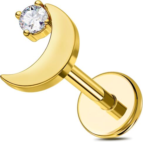 OUFER 18G Moon Cartilage Piercling Jewelry-G23 Titanium Flat Back Push Pin Gold Helix Earrings, Shiny Emerald CZ Tragus Lobe Rook Helix Piercing Jewelry in Saudi Arabia