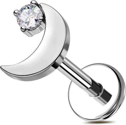 OUFER 18G Moon Cartilage Piercling Jewelry-G23 Titanium Flat Back Push Pin Gold Helix Earrings, Shiny Emerald CZ Tragus Lobe Rook Helix Piercing Jewelry in Saudi Arabia