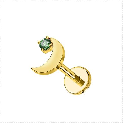 OUFER 18G Moon Cartilage Piercling Jewelry-G23 Titanium Flat Back Push Pin Gold Helix Earrings, Shiny Emerald CZ Tragus Lobe Rook Helix Piercing Jewelry in Saudi Arabia