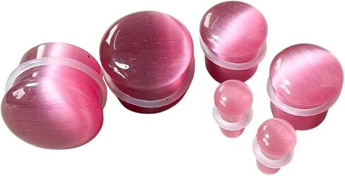 PAIR of Unique Pink Cat Eye Stone Single Flare Plugs with O-Rings - Gauges - Tunnels - Body Jewelry in Saudi Arabia