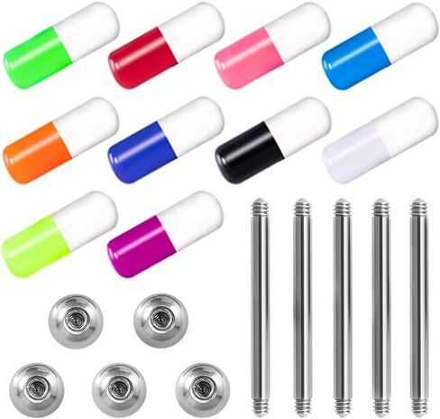 Bulk Mixed Color Acrylic Pill Capsule G23 Titanium Barbell Tongue 16mm / 19mm / 22mm Bar Ring Stud DIY Piercing Jewelry Set in Kuwait