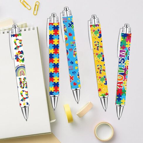 24 Pcs Autism Awareness Pens, Colorful Puzzle Autism Awareness Month Ballpoint Pens Bulk, Motivational Rainbow Heart Ball Point for Women Man Students Teachers Gift in Kuwait