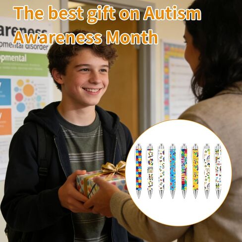 24 Pcs Autism Awareness Pens, Colorful Puzzle Autism Awareness Month Ballpoint Pens Bulk, Motivational Rainbow Heart Ball Point for Women Man Students Teachers Gift in Kuwait