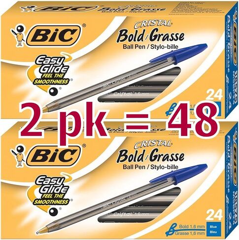 Value Pack of 48 - BIC Cristal Bold (1.6mm) Ball Pen, Blue, 48ct (MSBP241-BE) in Saudi Arabia