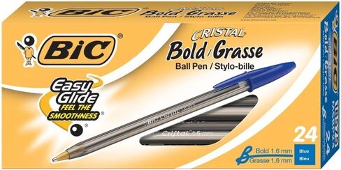 Value Pack of 48 - BIC Cristal Bold (1.6mm) Ball Pen, Blue, 48ct (MSBP241-BE) in Saudi Arabia