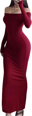 Milumia Women's Off Shoulder Maxi Dress Long Sleeve Slim Fit Wedding Guest Dresses in Saudi Arabia