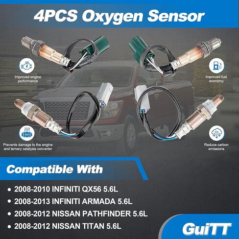 2 Pairs Upper and Lower Oxygen Sensors Compatible with Nissan 2012 2011 2010 2009 2008 Armada Pathfinder Titan V8 5.6L 4Pcs O2 Sensors 234-9038 234-4835 in Kuwait