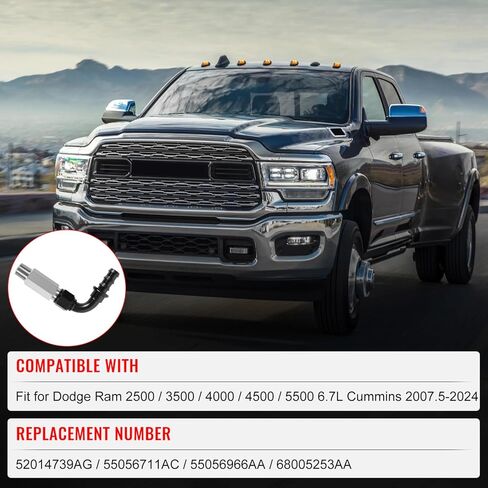 Top Heater Hose Connector fit for Dodge Ram 6.7L Cummins 2007.5-2024,10AN Push Lock Fitting,Upgraded heater hose fitting Replacement 52014739AG,55056711AC,55056966AA,68005253AA,Leak-Free Fit in Kuwait