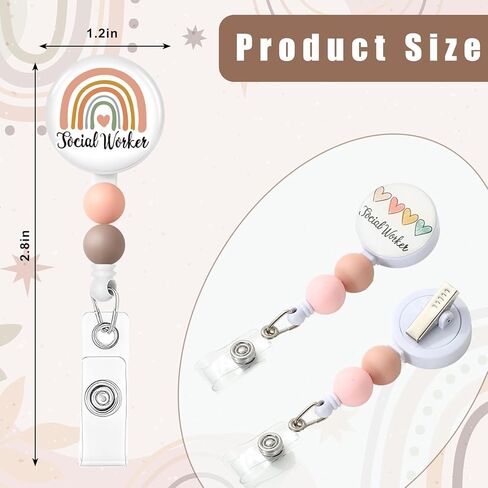 JarThenaAMCS 3 قطع بكرات شارة العامل الاجتماعي الملونة بوهو قوس قزح القلب زهرة برية قابلة للسحب معرف شارة اسم حامل العلامة مع مقطع للممرضة طبيب الطالب المعلم المتطوعين in Saudi Arabia