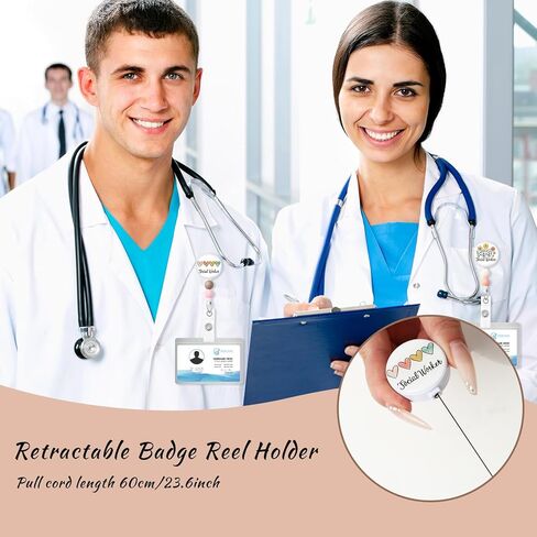 JarThenaAMCS 3 قطع بكرات شارة العامل الاجتماعي الملونة بوهو قوس قزح القلب زهرة برية قابلة للسحب معرف شارة اسم حامل العلامة مع مقطع للممرضة طبيب الطالب المعلم المتطوعين in Saudi Arabia