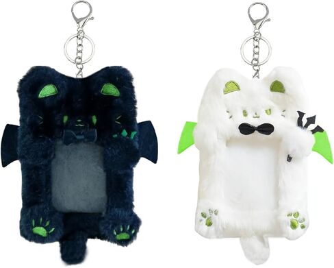 AGLOO 2 Pieces Cartoon Photocard Holder Keychain - Plush Cat-shaped Photo Card Holder,Protective Sleeves Badge Holders for Metro/Bus/Student Card and Kpop Idol Photos in Kuwait