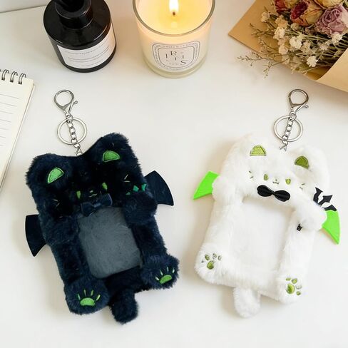 AGLOO 2 Pieces Cartoon Photocard Holder Keychain - Plush Cat-shaped Photo Card Holder,Protective Sleeves Badge Holders for Metro/Bus/Student Card and Kpop Idol Photos in Kuwait