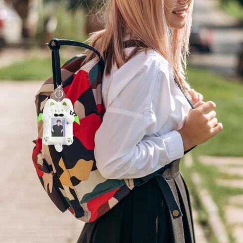 AGLOO 2 Pieces Cartoon Photocard Holder Keychain - Plush Cat-shaped Photo Card Holder,Protective Sleeves Badge Holders for Metro/Bus/Student Card and Kpop Idol Photos in Kuwait