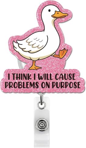 Cute Duck Badge Reel, I Think I Will Cause Problems On Purpose Retractable Badge Holder Funny Name Tag ID Card Clip for Nurse Nursing Student Doctor in Kuwait
