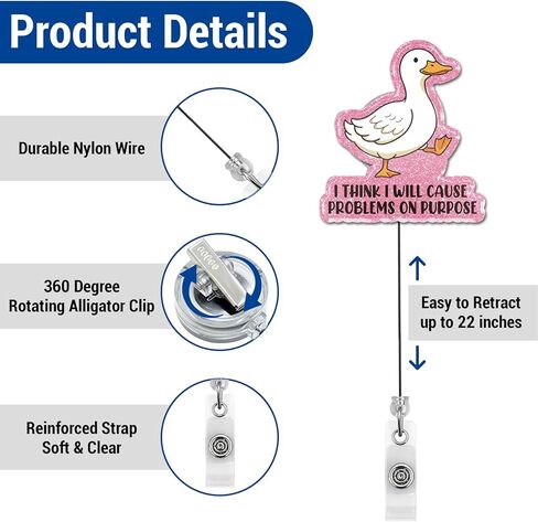 Cute Duck Badge Reel, I Think I Will Cause Problems On Purpose Retractable Badge Holder Funny Name Tag ID Card Clip for Nurse Nursing Student Doctor in Kuwait
