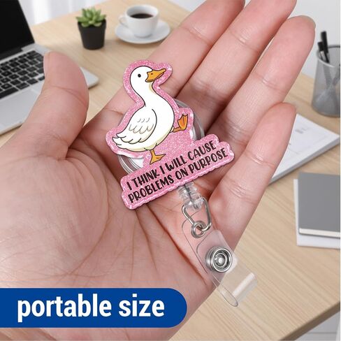 Cute Duck Badge Reel, I Think I Will Cause Problems On Purpose Retractable Badge Holder Funny Name Tag ID Card Clip for Nurse Nursing Student Doctor in Kuwait