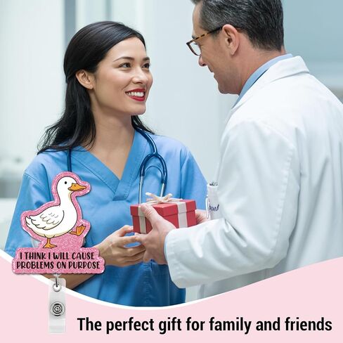 Cute Duck Badge Reel, I Think I Will Cause Problems On Purpose Retractable Badge Holder Funny Name Tag ID Card Clip for Nurse Nursing Student Doctor in Kuwait