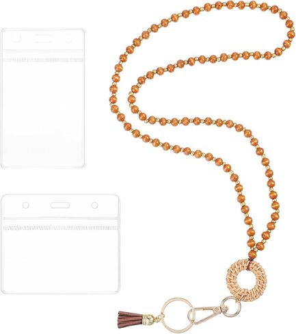 حبل مدرسي مطرز، حبل تعليم بوهو مع حاملين لشارات الهوية، والبطاقات، والنساء، والمكتب (لون الخشب الخام) in Kuwait