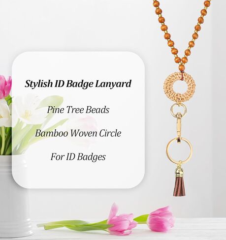 حبل مدرسي مطرز، حبل تعليم بوهو مع حاملين لشارات الهوية، والبطاقات، والنساء، والمكتب (لون الخشب الخام) in Kuwait