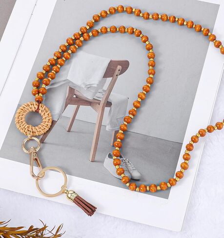 حبل مدرسي مطرز، حبل تعليم بوهو مع حاملين لشارات الهوية، والبطاقات، والنساء، والمكتب (لون الخشب الخام) in Kuwait