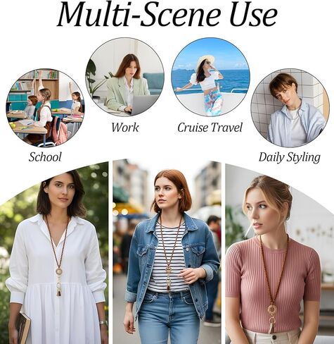 حبل مدرسي مطرز، حبل تعليم بوهو مع حاملين لشارات الهوية، والبطاقات، والنساء، والمكتب (لون الخشب الخام) in Kuwait