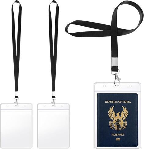 3 عبوات من حاملات جواز السفر الكبيرة جدًا مقاس 4 × 5.5 بوصة مع حبال، وحامل بطاقات PVC شفاف لبطاقة الهوية، وغطاء حماية مقاوم للماء لجواز السفر لتذكرة بطاقة الائتمان لطائرة الرحلات البحرية (أسود) in Kuwait