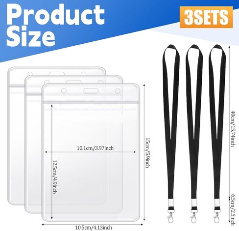 3 عبوات من حاملات جواز السفر الكبيرة جدًا مقاس 4 × 5.5 بوصة مع حبال، وحامل بطاقات PVC شفاف لبطاقة الهوية، وغطاء حماية مقاوم للماء لجواز السفر لتذكرة بطاقة الائتمان لطائرة الرحلات البحرية (أسود) in Kuwait