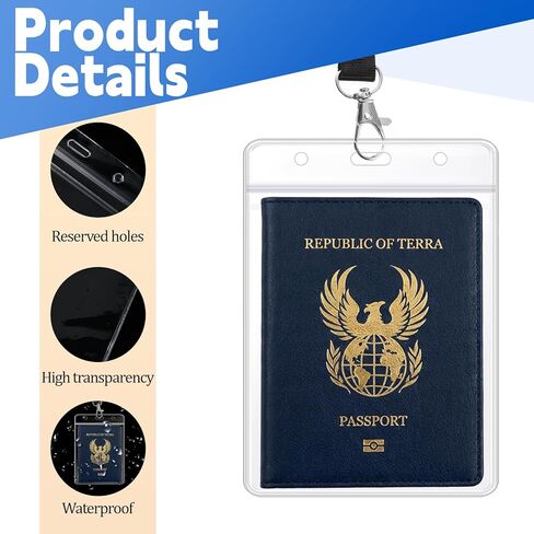 3 عبوات من حاملات جواز السفر الكبيرة جدًا مقاس 4 × 5.5 بوصة مع حبال، وحامل بطاقات PVC شفاف لبطاقة الهوية، وغطاء حماية مقاوم للماء لجواز السفر لتذكرة بطاقة الائتمان لطائرة الرحلات البحرية (أسود) in Kuwait