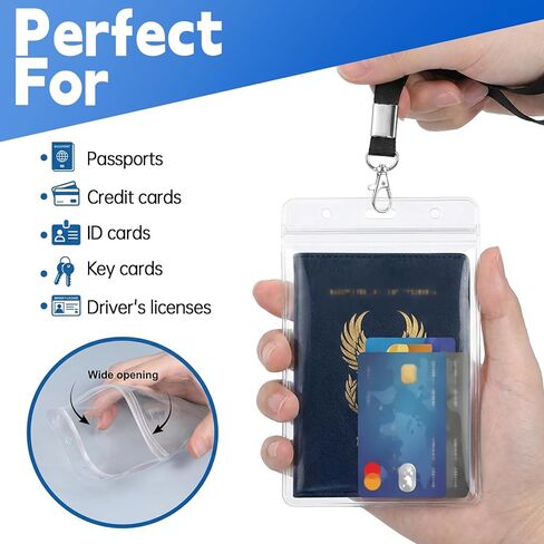 3 عبوات من حاملات جواز السفر الكبيرة جدًا مقاس 4 × 5.5 بوصة مع حبال، وحامل بطاقات PVC شفاف لبطاقة الهوية، وغطاء حماية مقاوم للماء لجواز السفر لتذكرة بطاقة الائتمان لطائرة الرحلات البحرية (أسود) in Kuwait