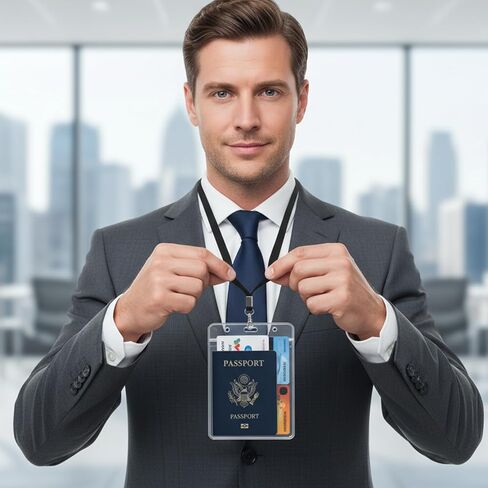 3 عبوات من حاملات جواز السفر الكبيرة جدًا مقاس 4 × 5.5 بوصة مع حبال، وحامل بطاقات PVC شفاف لبطاقة الهوية، وغطاء حماية مقاوم للماء لجواز السفر لتذكرة بطاقة الائتمان لطائرة الرحلات البحرية (أسود) in Kuwait