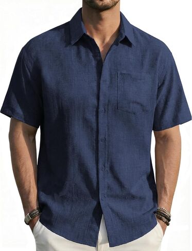 EKLENTSON Men's Button Down Shirts Short Sleeve Casual Summer Beach Shirt Textured Relaxed Tropical Shirt with Pocket in Kuwait